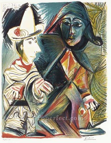 Pierrot et Arlequin 1972 Cubist Oil Paintings